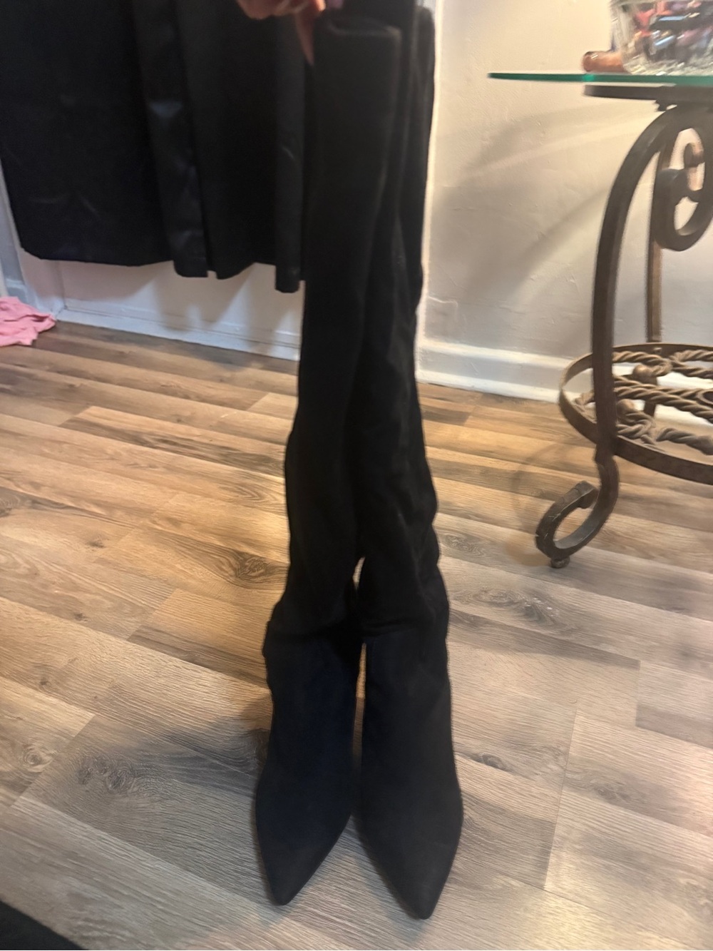 Indigo Black Over-the-Knee Pointed Toe Boots